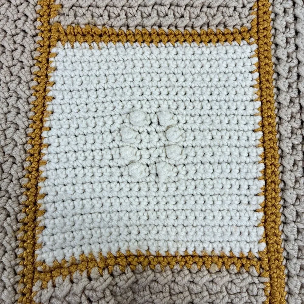 Handmade Crochet Blanket Afghan Throw 70x45 Gold Ivory Tan Vintage Style Charity